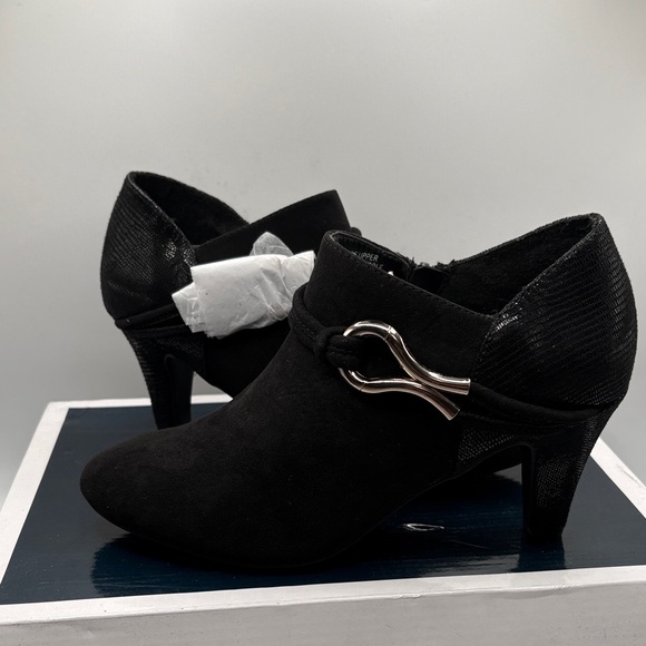 Karen Scott Shoes - Karen Scott Black Heeled Ankle Boots with Gold Accent